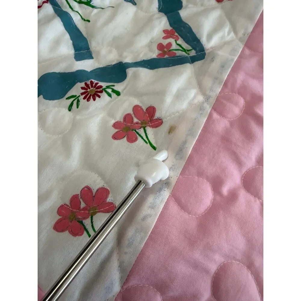 Vintage Hand Painted Floral Quilt Prairie Point Edge Cottagecore Queen 92 x 90